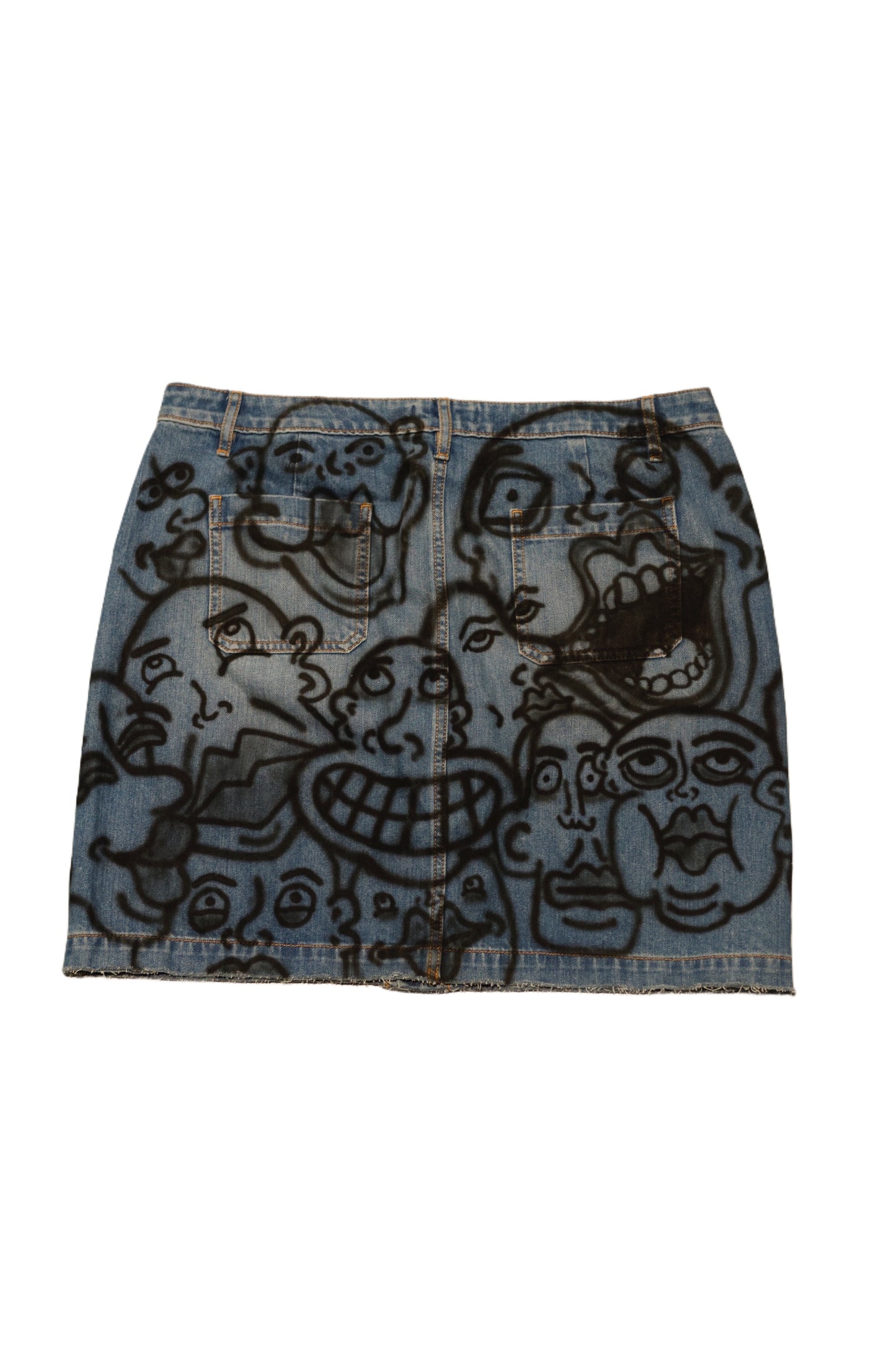 “Frantic Faces” Denim Skirt