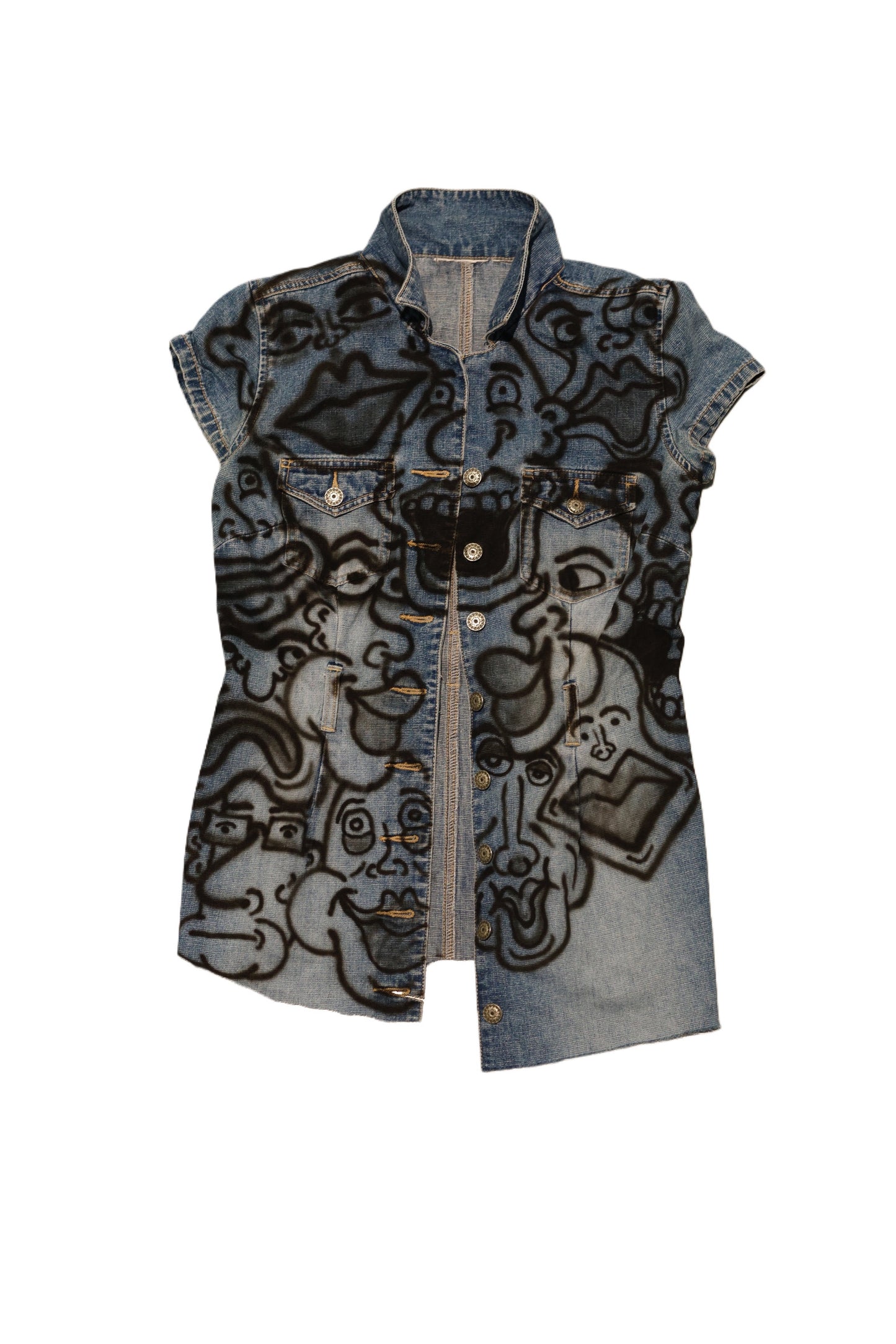 “Frantic Faces” Denim top