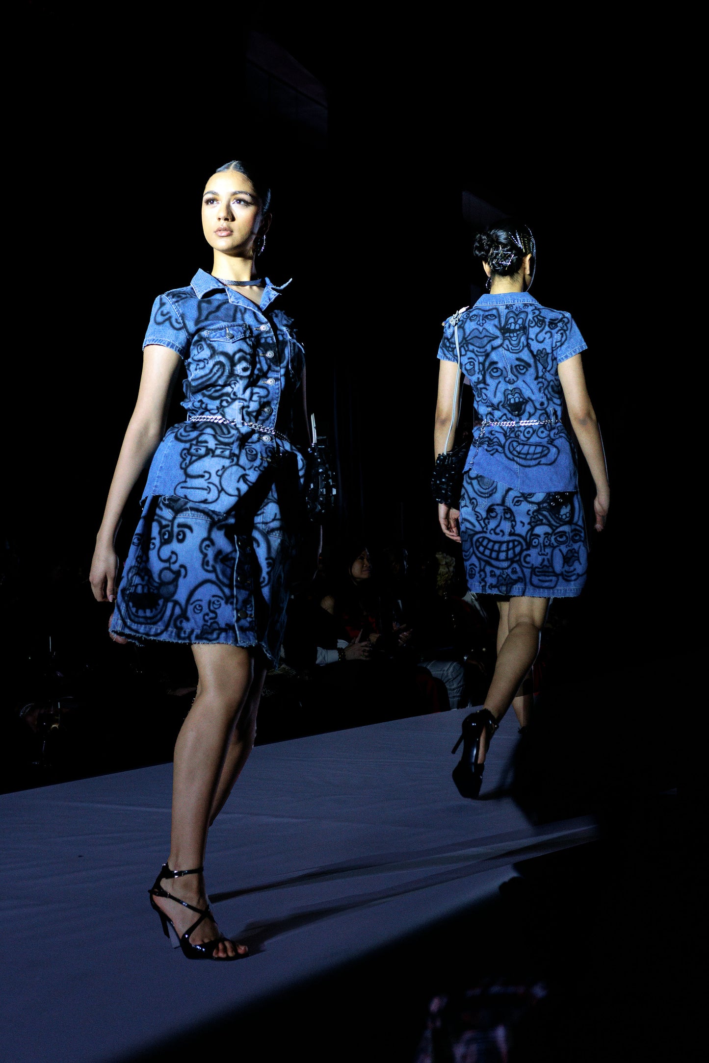 “Frantic Faces” Denim top