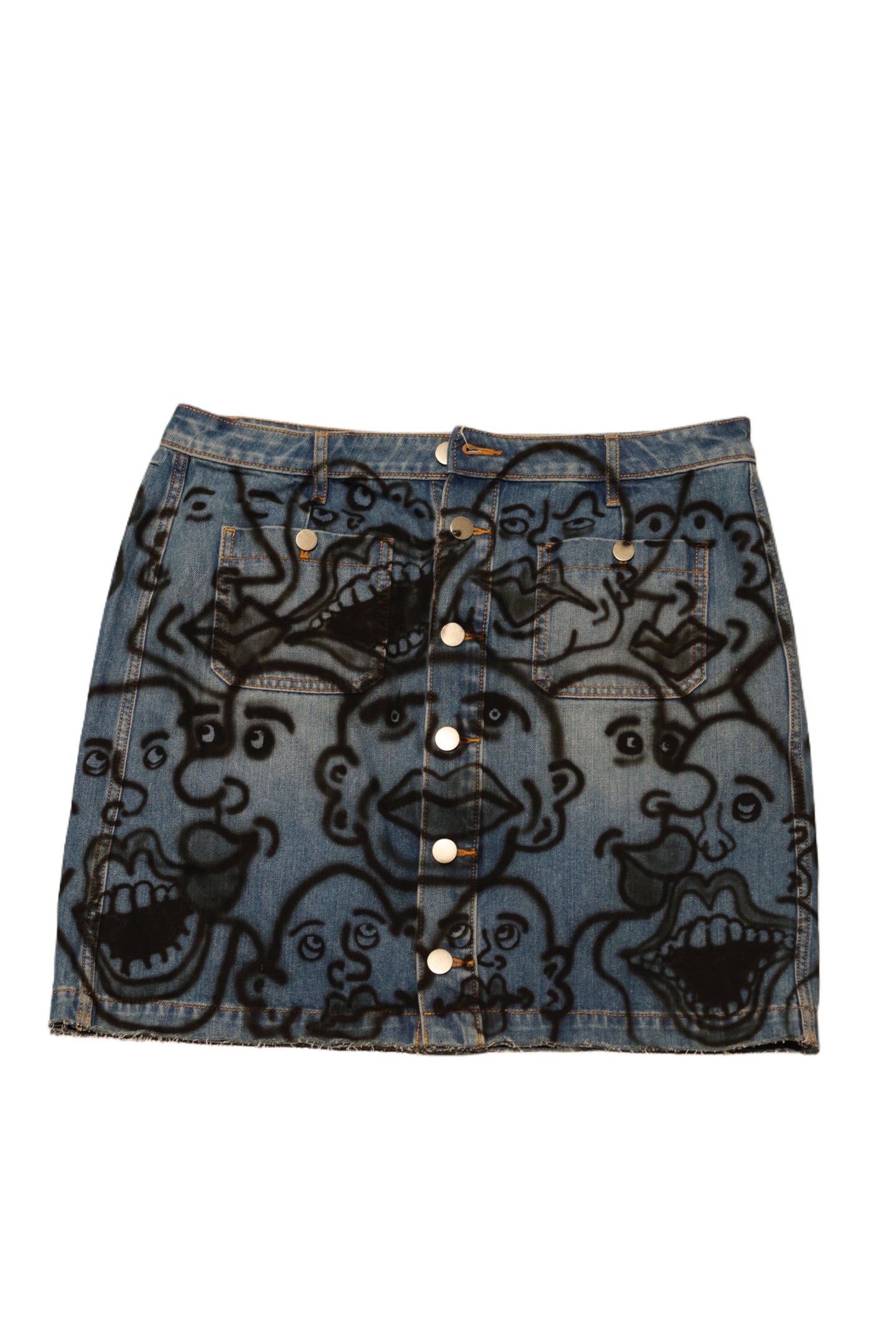 “Frantic Faces” Denim Skirt