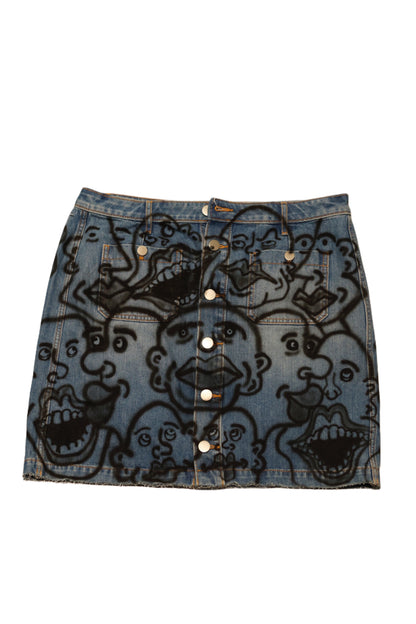 “Frantic Faces” Denim Skirt