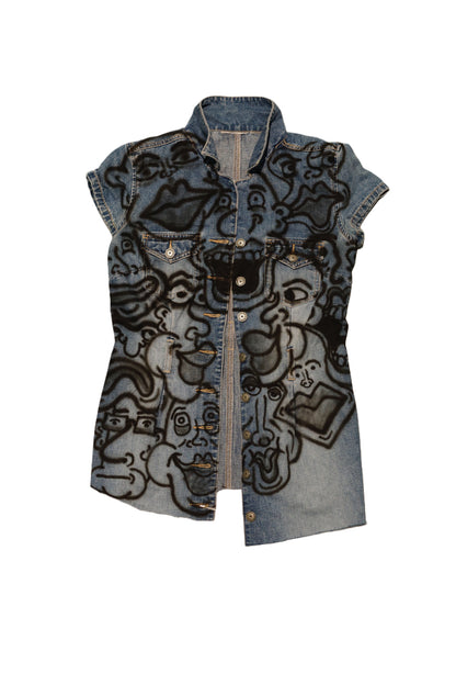 “Frantic Faces” Denim top